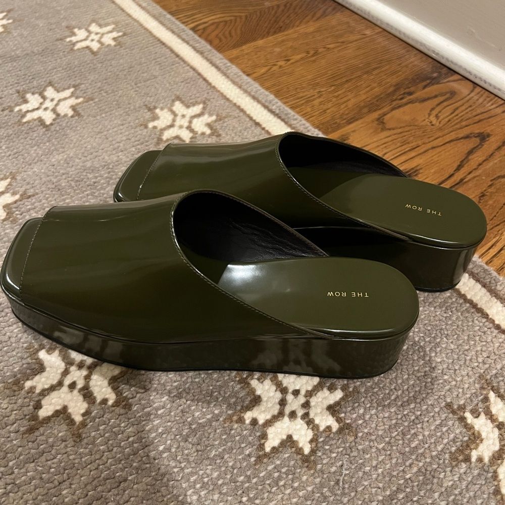 The Row Patent Leather Flatform Open Toe Mule In … - image 3